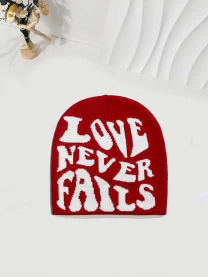 Knitted Jacquard Hat One-size Fits All Beanie Cold Weather Hat Letter Jacquard