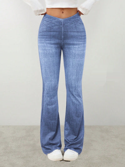 Denim High-rise Slim-fit Slightly Flared Pants That Create A Slimming Look