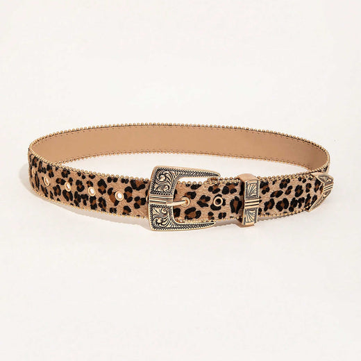 American Retro Leopard Print Metal Engraved Design Belt