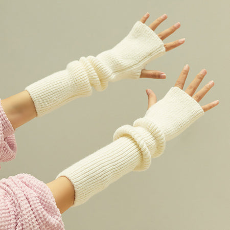 Women's Solid-Color Cashmere Long Half-Finger Winter Gloves
