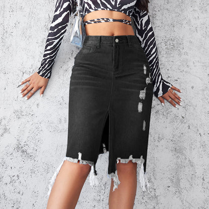 Womens High-Waisted Midi Wrap Skirt With A Slit
