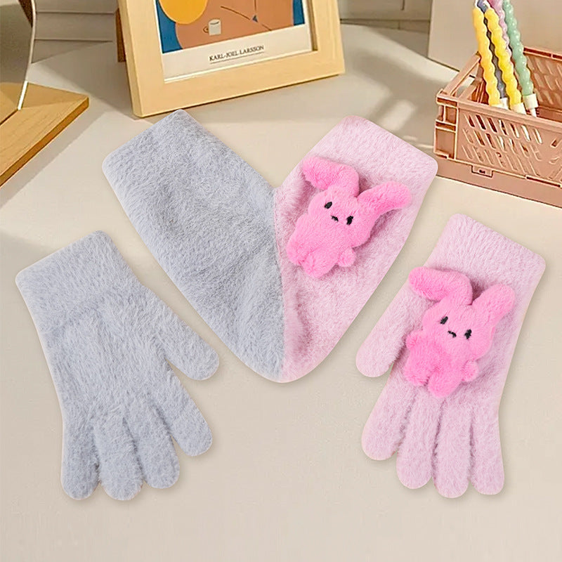 Fleece-lined, Windproof, Cute Cartoon Couple's Wool Gloves