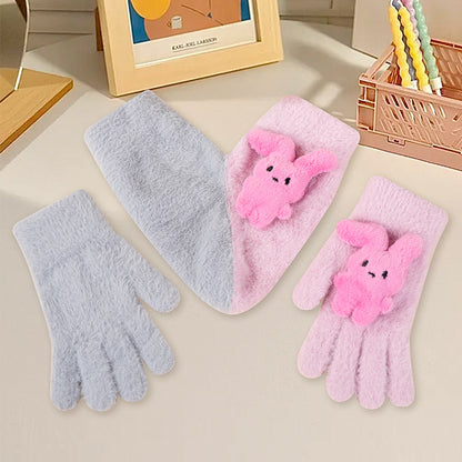 Fleece-lined, Windproof, Cute Cartoon Couple's Wool Gloves