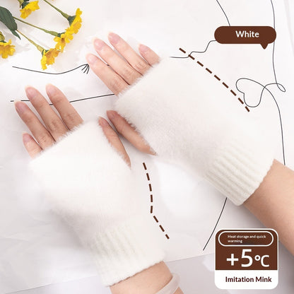 Women's Half-finger Plush Thermal Knit Gloves