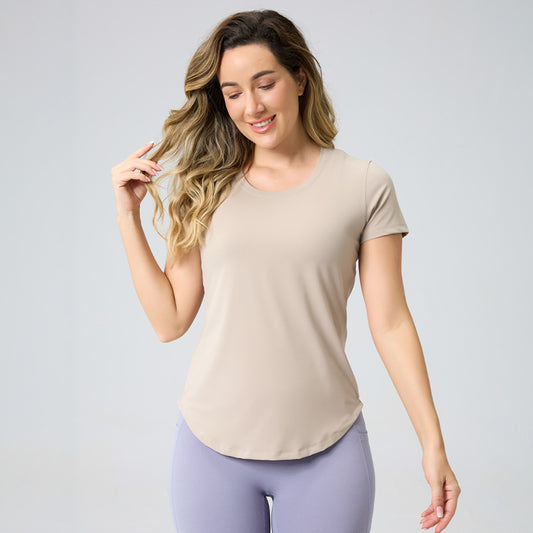 Womens Breathable Bare-Look Yoga Short-Sleeve Top