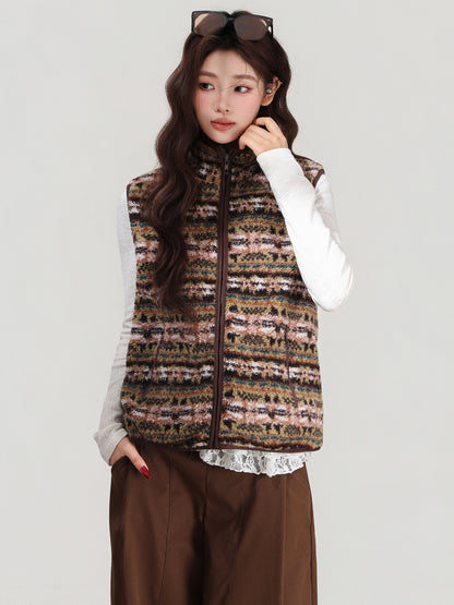 Retro Stand-collar Lamb Wool Vest Women's Cardigan Jacket For Autumn And Winter Layering