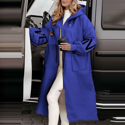 European And American Fashion Women's Wear Casual Hooded Long Splicing Coat