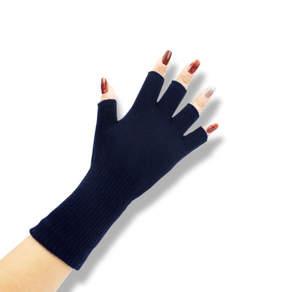Solid-color Fashionable Acrylic Long-sleeve Ribbed Half-finger Thermal Gloves