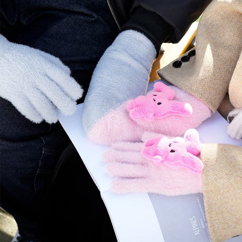 Fleece-lined, Windproof, Cute Cartoon Couple's Wool Gloves