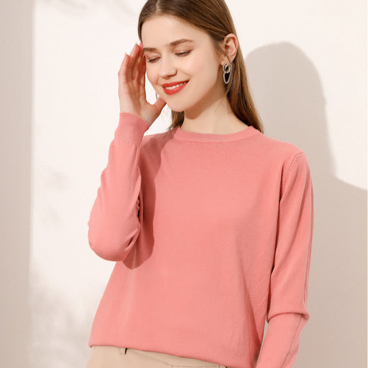 Lightweight Long-sleeve Crew-neck Wool Knit Sweater