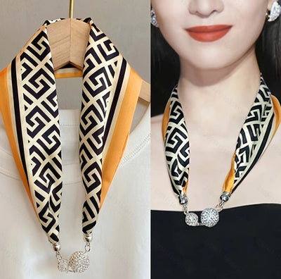 Magnetic Buckle Silk Women Scarf Pearl Necklace