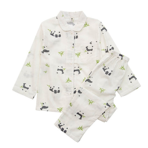 Spring And Summer All Cotton Gauze Cute Cartoon Long Sleeved Pajama Set For Boys And Girls