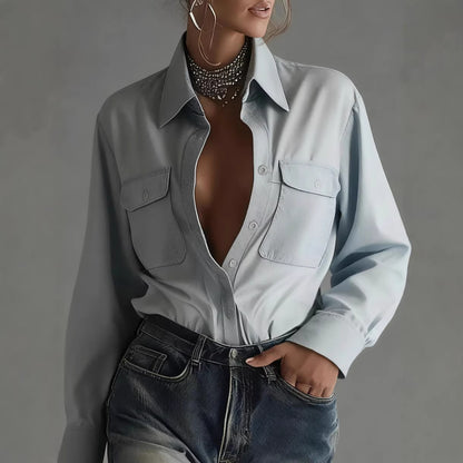 Stylish Relaxed-fit Long-sleeve Collar Shirt For Women