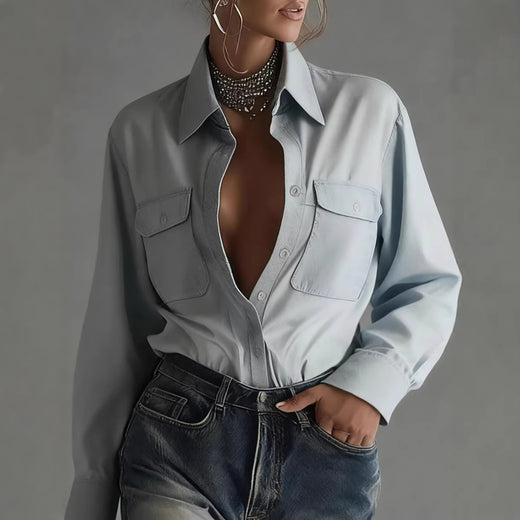 Stylish Relaxed-fit Long-sleeve Collar Shirt For Women
