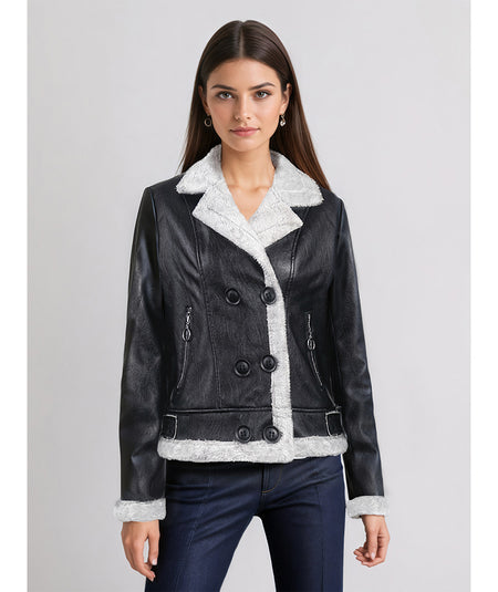 Fleece Padded Women's Leather Coat