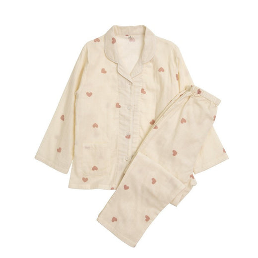 Spring And Summer All Cotton Gauze Cute Cartoon Long Sleeved Pajama Set For Boys And Girls