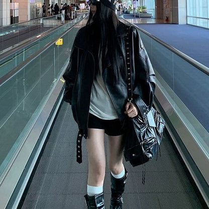 Biker's Leather Jacket Women's Loose All-match Retro