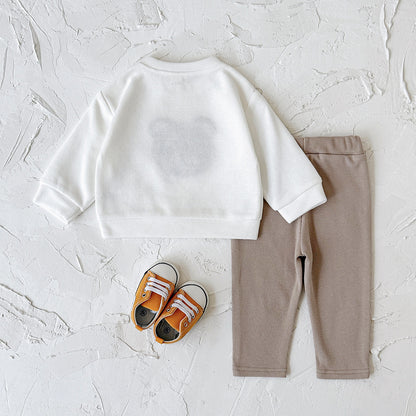 INS Unisex Baby Bear Print Long-sleeve Hoodie And Sweatpants Set For Springautumn