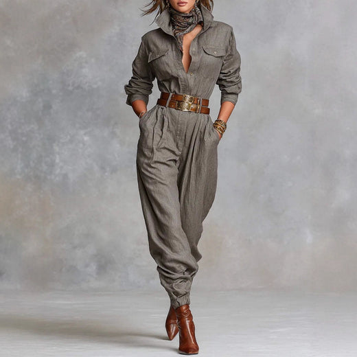 New Women's Long-sleeved Lapel Jumpsuit Women