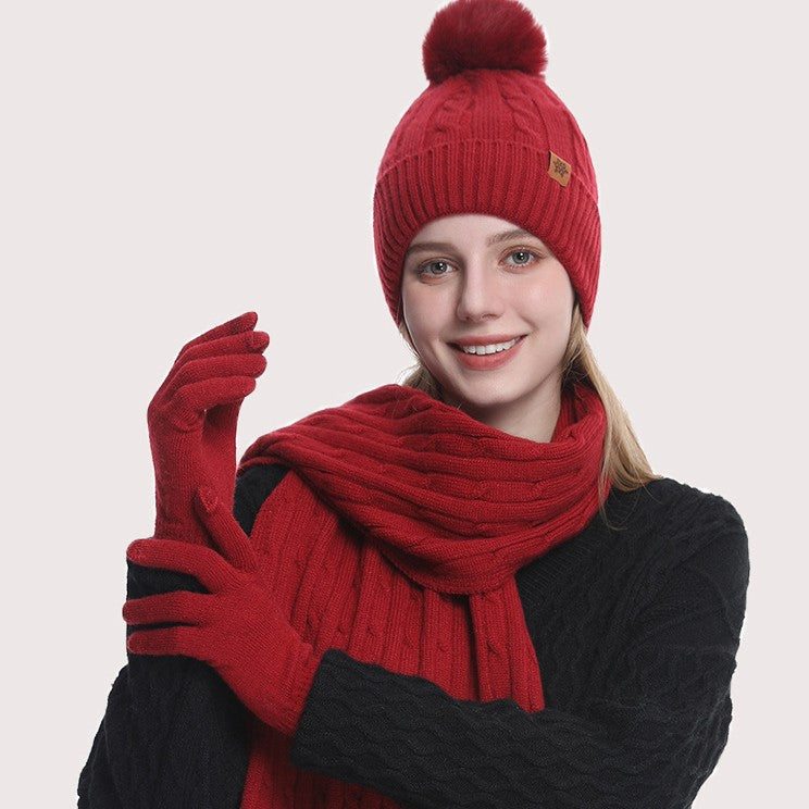 Women's Winter Warm Riding Ear Protection Knitted Hat Scarf Gloves