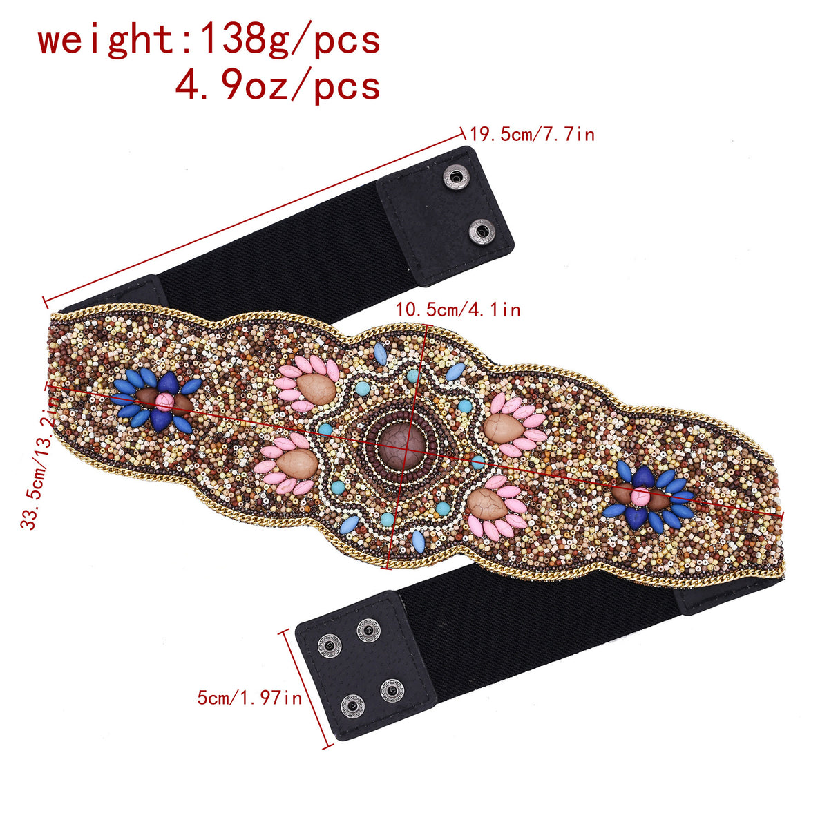 Beaded And Pressed Imitation Turquoise Elastic Waistband For Clothing Belt