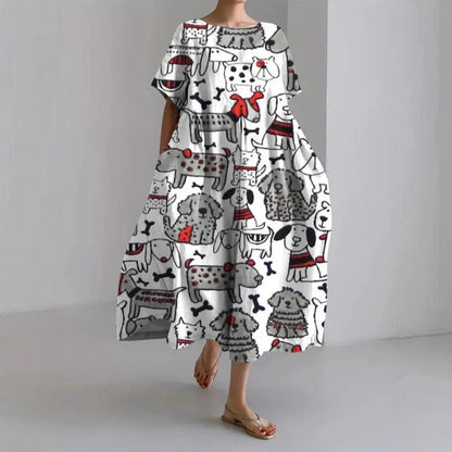 3D Digital-Print Short-Sleeve Casual Dress