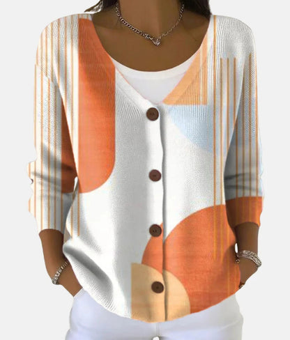 Womens Printed Knitted Sweater With Buttons Printed Cardigan