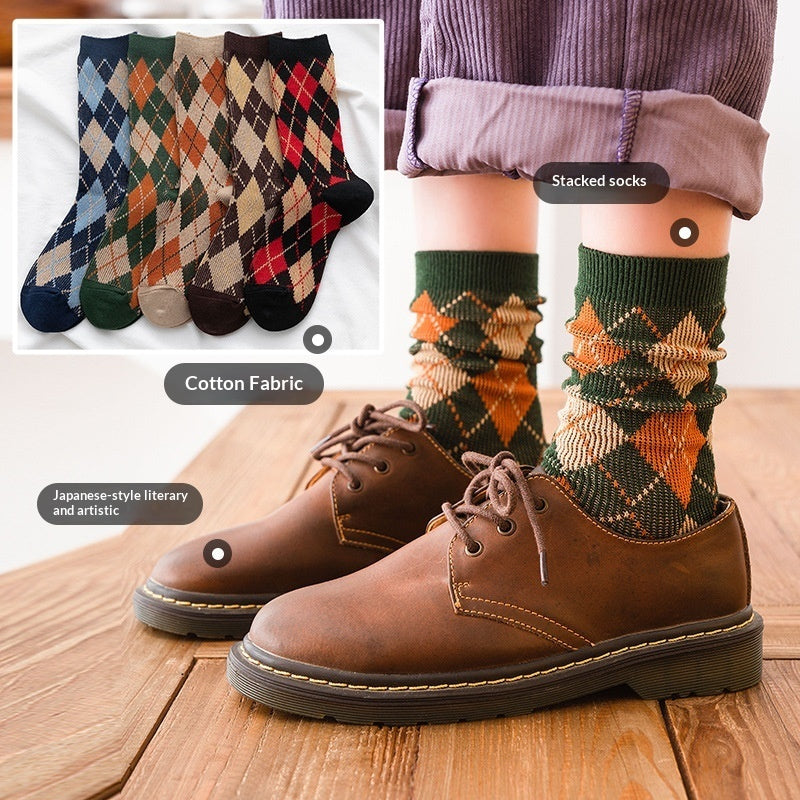 AutumnWinter Diamond-Patterned Women's Mid-Calf Socks