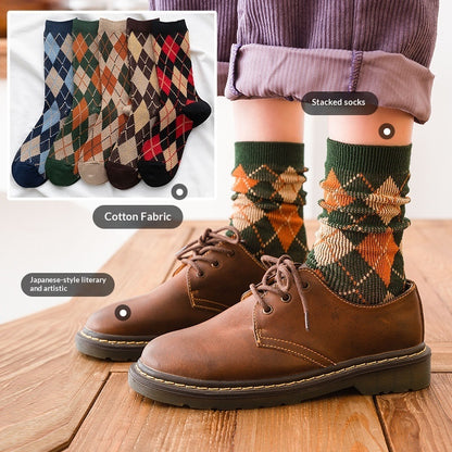 AutumnWinter Diamond-Patterned Women's Mid-Calf Socks