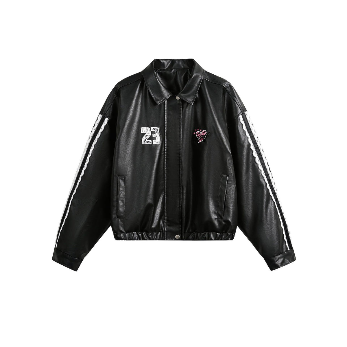 Women's Street Black Lace Love Number Embroidered Lapel Jacket