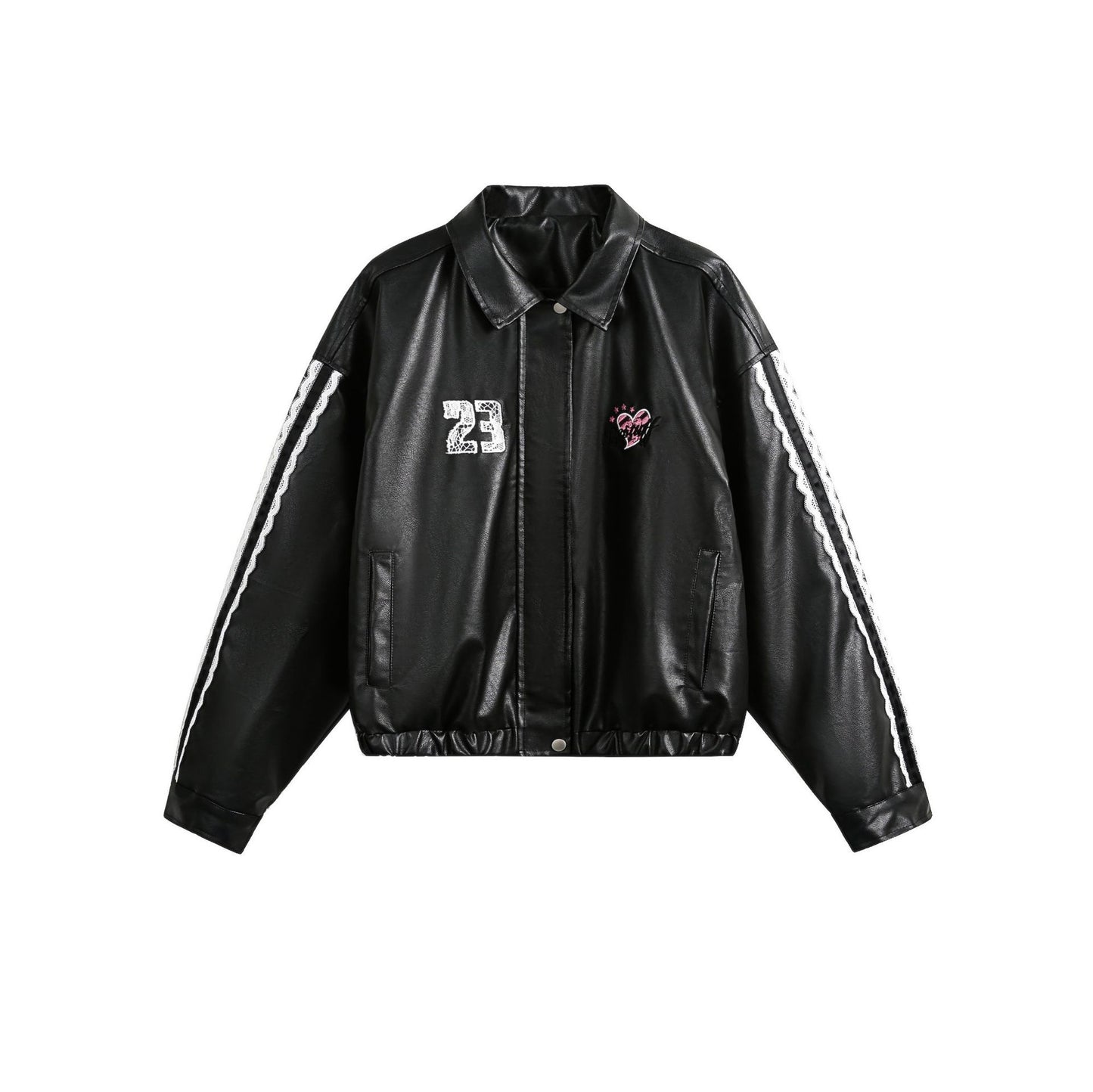 Women's Street Black Lace Love Number Embroidered Lapel Jacket