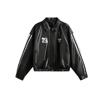 Women's Street Black Lace Love Number Embroidered Lapel Jacket