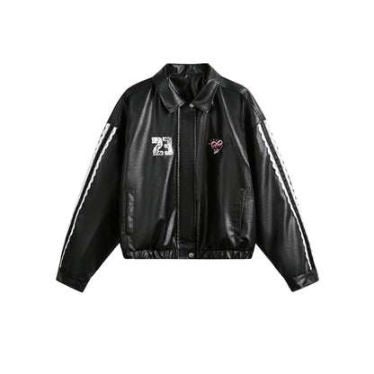 Women's Street Black Lace Love Number Embroidered Lapel Jacket