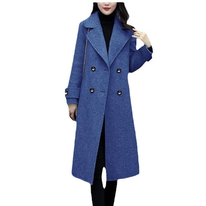 Womens MidLength KoreanStyle DoubleBreasted Wool Coat