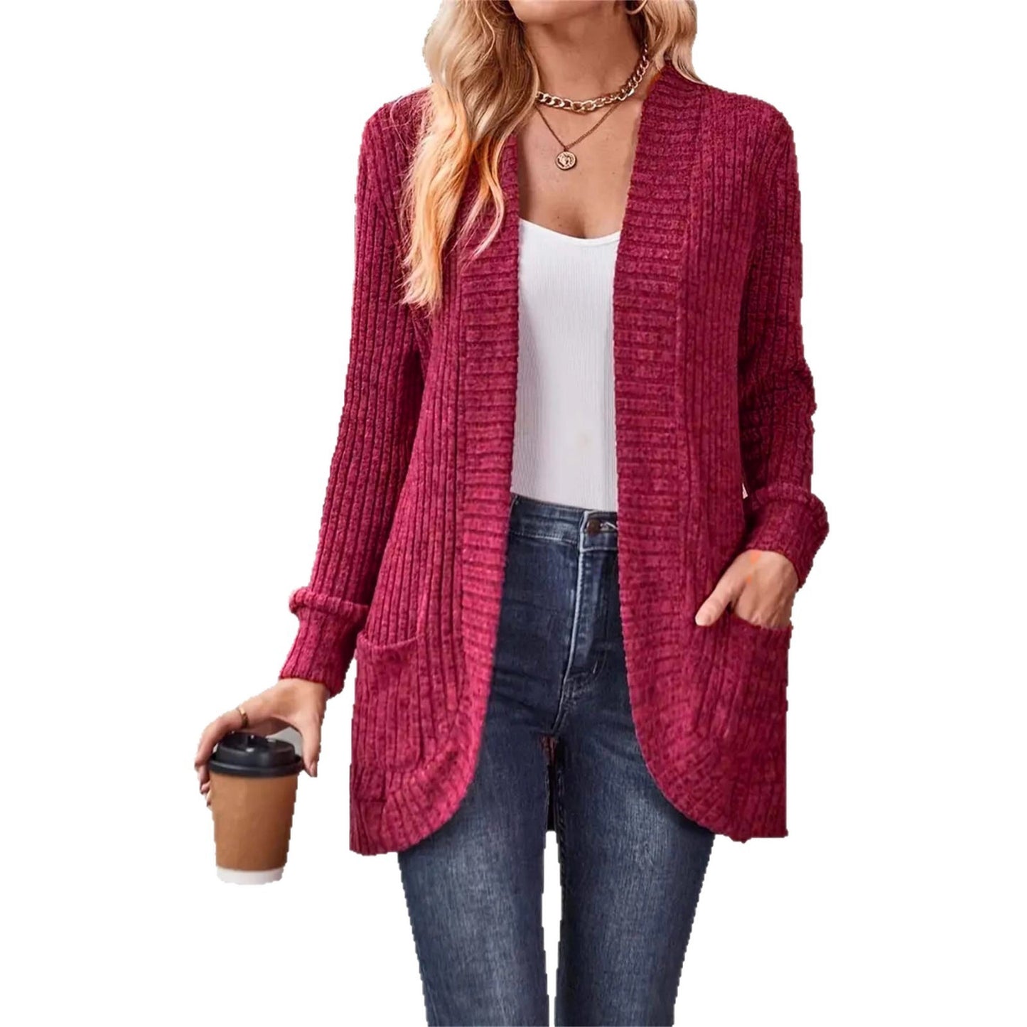 Women's Solid Color Casual Patchwork Long Sleeve Cardigan Jacket
