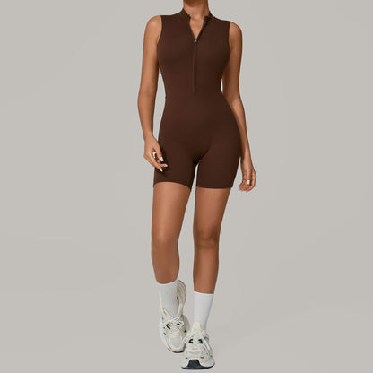 European And American One-piece Jumpsuit With Stand-up Collar, Zipper, And Sleeveless