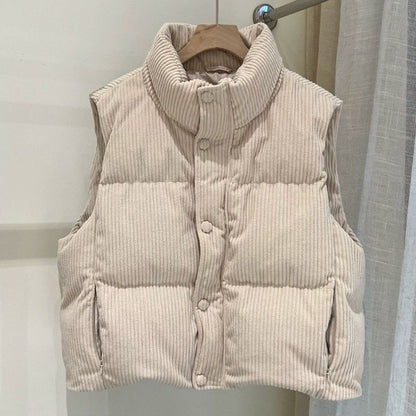 Womens Stylish Short Vest With A Stand-up Collar