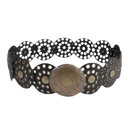 Disc Hook Leather Retro Rivet Alloy Belt Wide Belt
