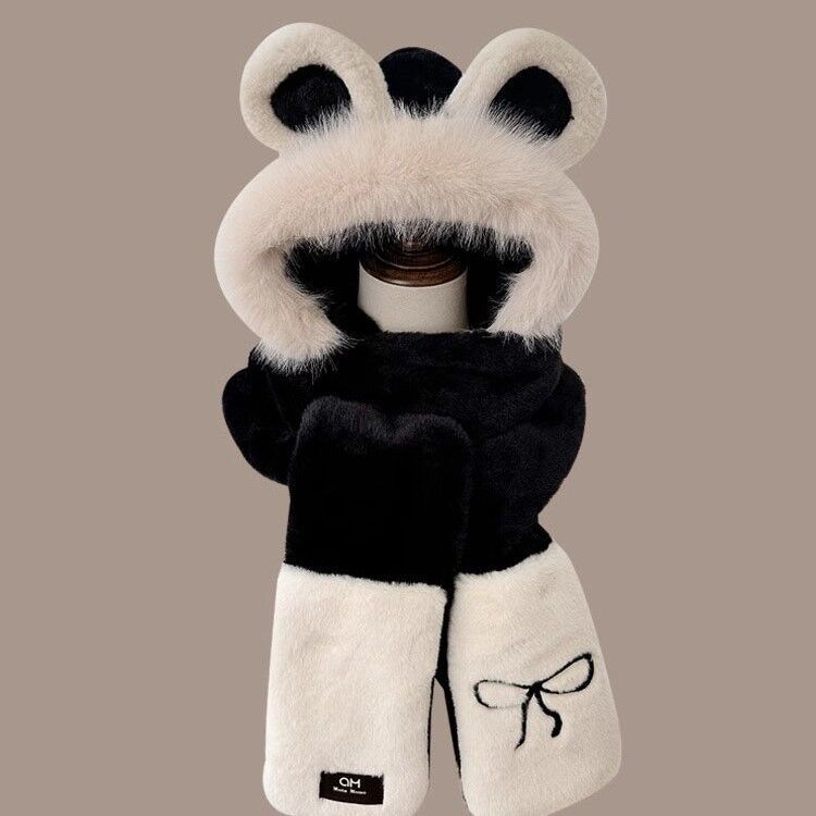 Bow-style Warm Three-piece Set Winter Cycling Windproof Scarf And Gloves Combo