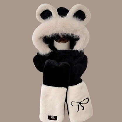 Bow-style Warm Three-piece Set Winter Cycling Windproof Scarf And Gloves Combo