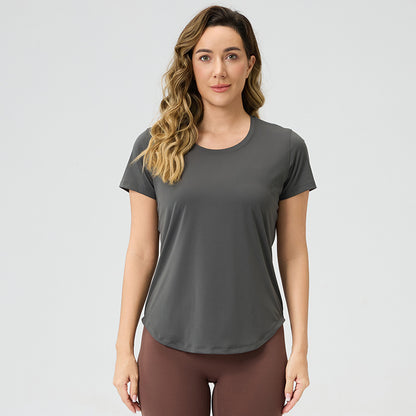 Womens Breathable Bare-Look Yoga Short-Sleeve Top