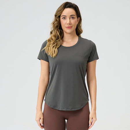 Womens Breathable Bare-Look Yoga Short-Sleeve Top