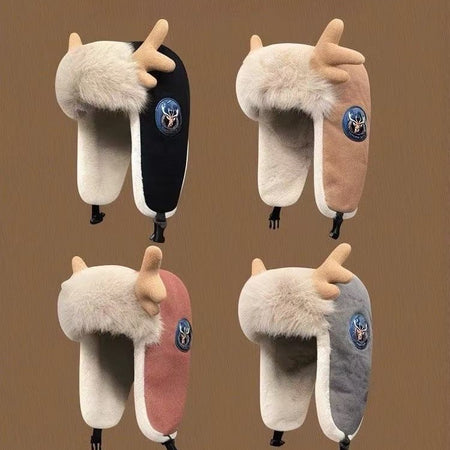 Women's Winter Plush Thickened Warm Deer Antler Hat