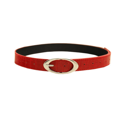 Fashion Lychee Pattern Belt Women's Oval Buckle Red High-grade All-matching