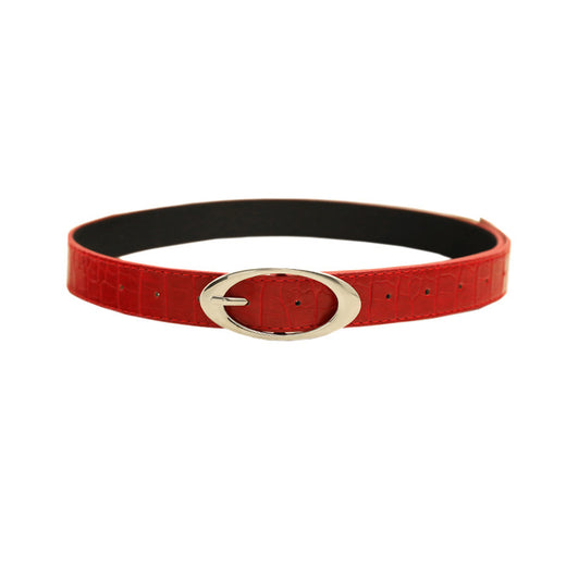 Fashion Lychee Pattern Belt Women's Oval Buckle Red High-grade All-matching