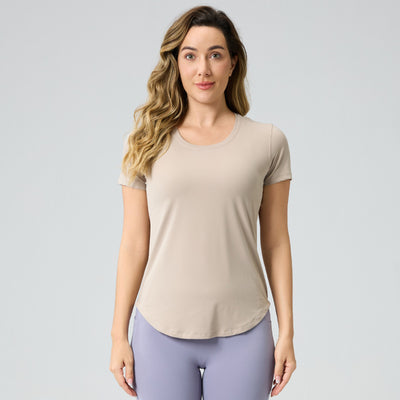 Womens Breathable Bare-Look Yoga Short-Sleeve Top