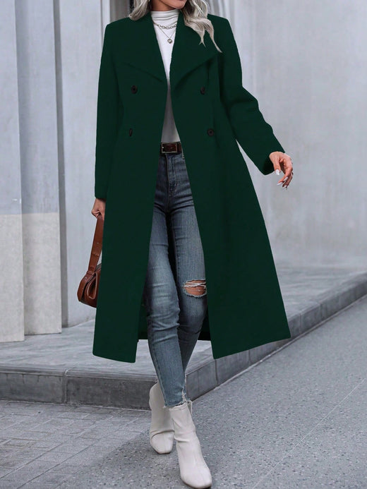 Autumn And Winter Long Coat For Women, Minimalist And Fashionable, Elegant For Commuting, Double-breasted Long-sleeve Faux Wool Long Women's Coat.