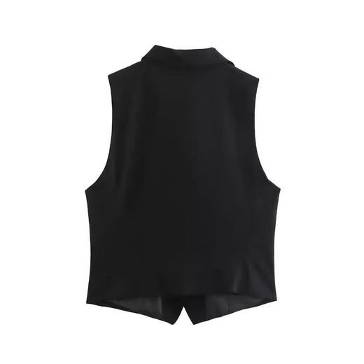 Womens Solid-Color Elegant Lapel Sleeveless Single-Breasted Vest