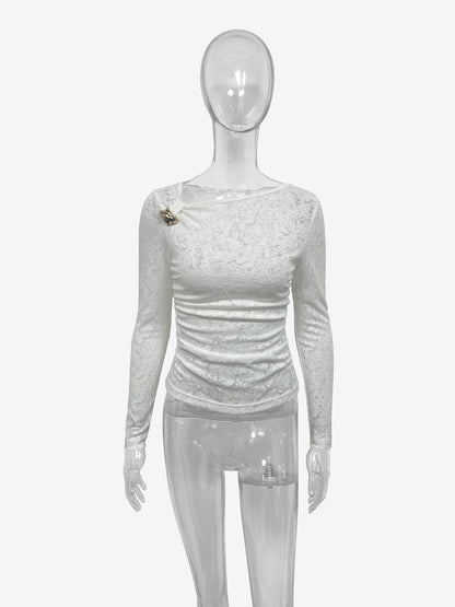 New Womens Versatile Long-sleeve Top With An Irregular Sheer Design