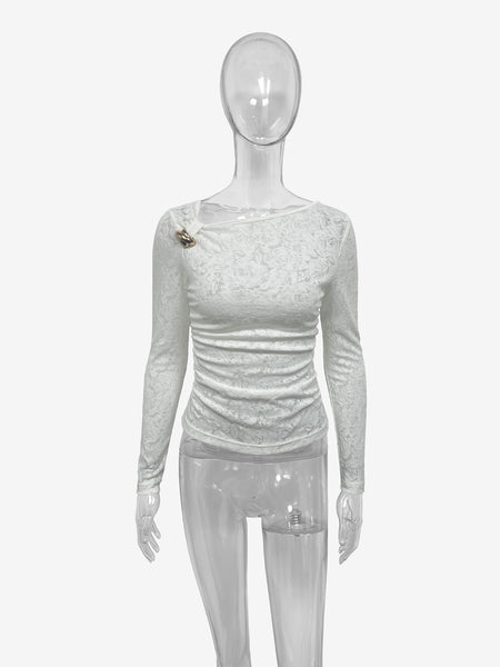 New Womens Versatile Long-sleeve Top With An Irregular Sheer Design